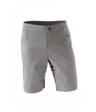 gray Rock shorts for climbing with stretch panel in native pink