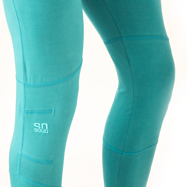 organic cotton leggings for yoga and climbing in torquoise - with tonal logo embroidery