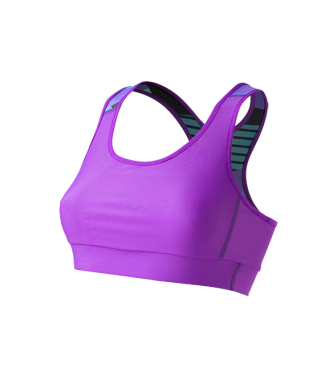 SO SOLID front view of reversible sports bra in violet with native pattern tortoise geometric pattern - made out of recycled nylon