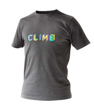 SO SOLID dark gray T-shirt for men with colorful climb chest print - organic cotton with rib neck