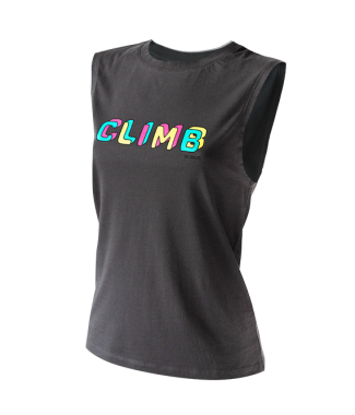 SO SOLID dark gray tank top with colorful climb print on chest - organic cotton and rip neck opening